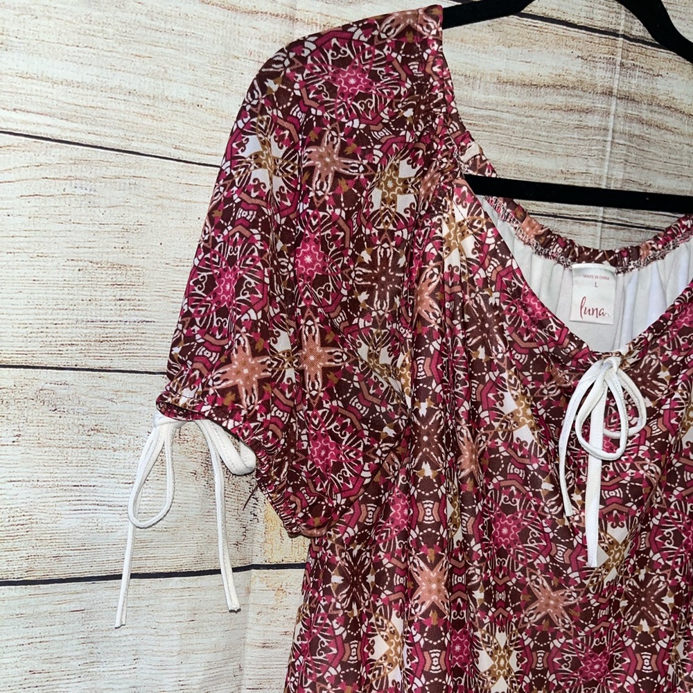 🤎3/$10 Luna Pink and Brown Blouse Size Large - Picture 4 of 8